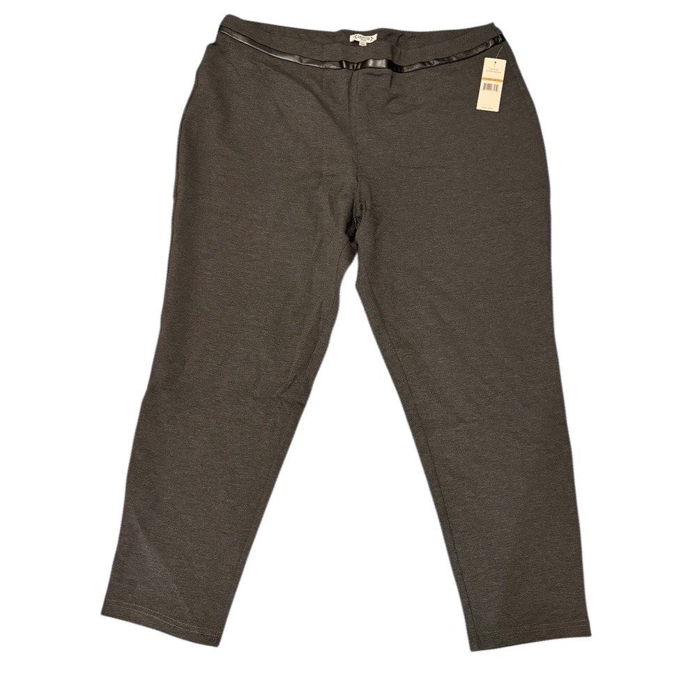 NWT Nanette Lepore Woman Pants 3X Charcoal Faux Leather Trim Ankle Pull On Comfy